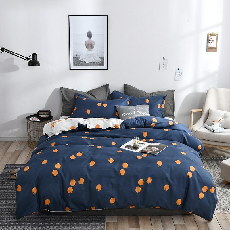 

BEST.WENSD Fruit pie comforter bedding sets dark blue modern zipper duvet cover sets bed sheets and pillowcases ropa de cama1, As picture