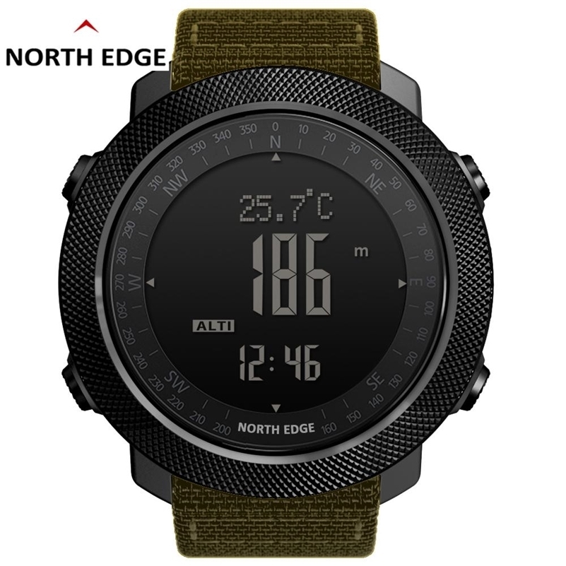 

North Edge Men's Watches Sports Military Watch Digital Barometer Altimeter Compass Watches Waterproof Apache 3 Watch Digital Men LJ201212, Nylon khaki