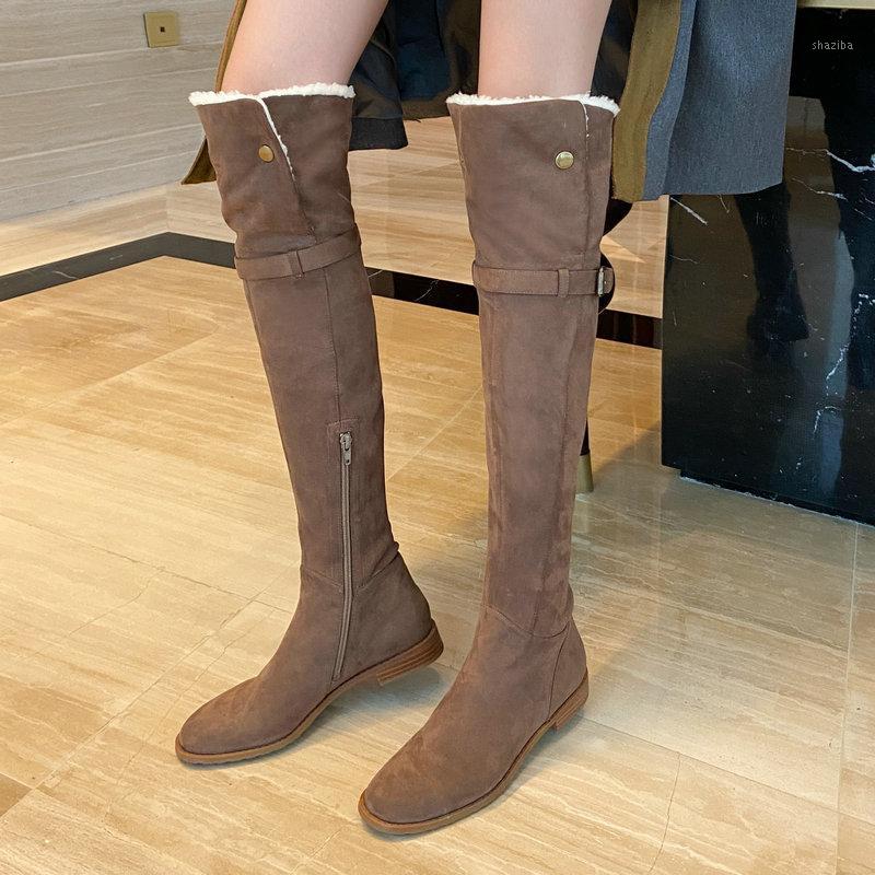 

2021 New Winter Warm Fashion Snow Boots Women Zipper Suede Over The Knee Boots Ladies Round Toe Low Heel Black Brown1
