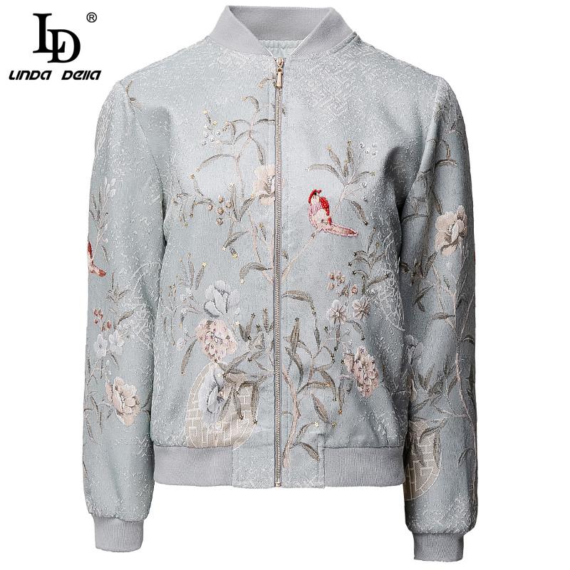 

LD LINDA DELLA Fashion Designer Autumn Jackets Women Long Sleeve Beading Flowers Animals Jacquard vintage Coat, Multi