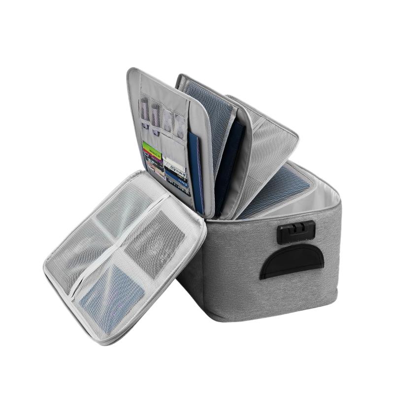 

Large Capacity Document Storage Bag Box Waterproof Document Bag Organizer Papers Storage Pouch Travel File Bag-Gray
