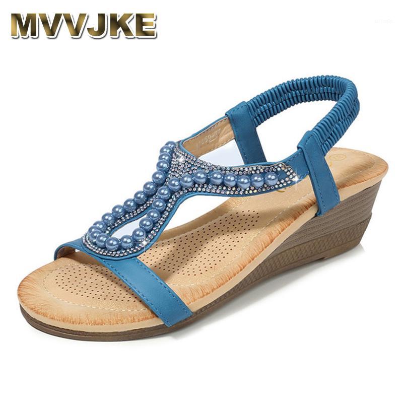 

MVVJKE 36-42Large Size Sandals Summer Women Wedge Heel Sandals Diamond Beads Fashion Women Simple Casual Wild Shoes For1, Apricot