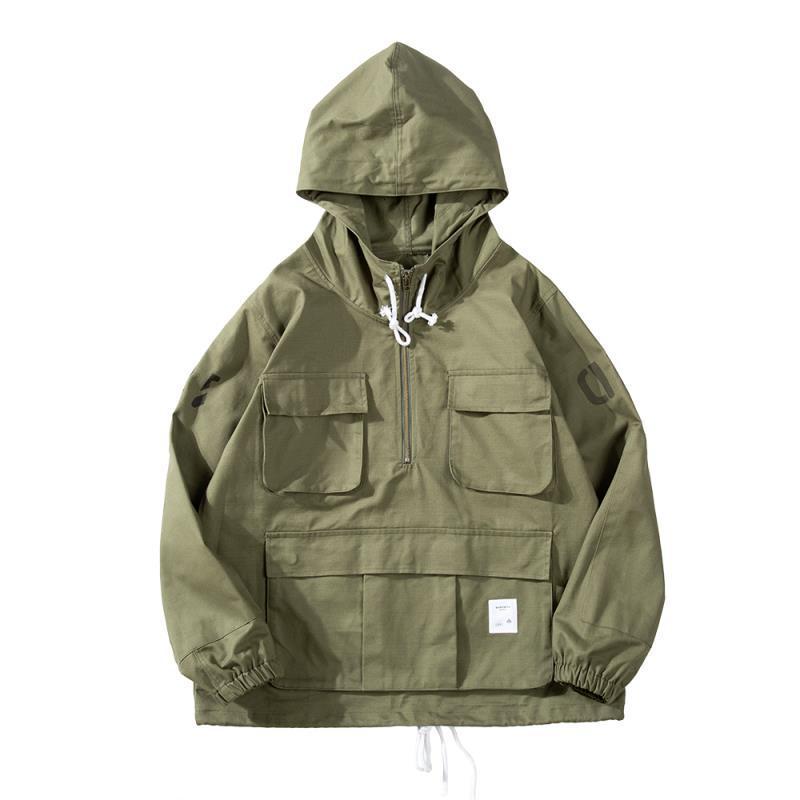 

Spring Clothes Fashion Style Hooded Jacket High Collar Loose Windbreaker Outdoor Climbing Hunting Hiking Combat Coat, Green