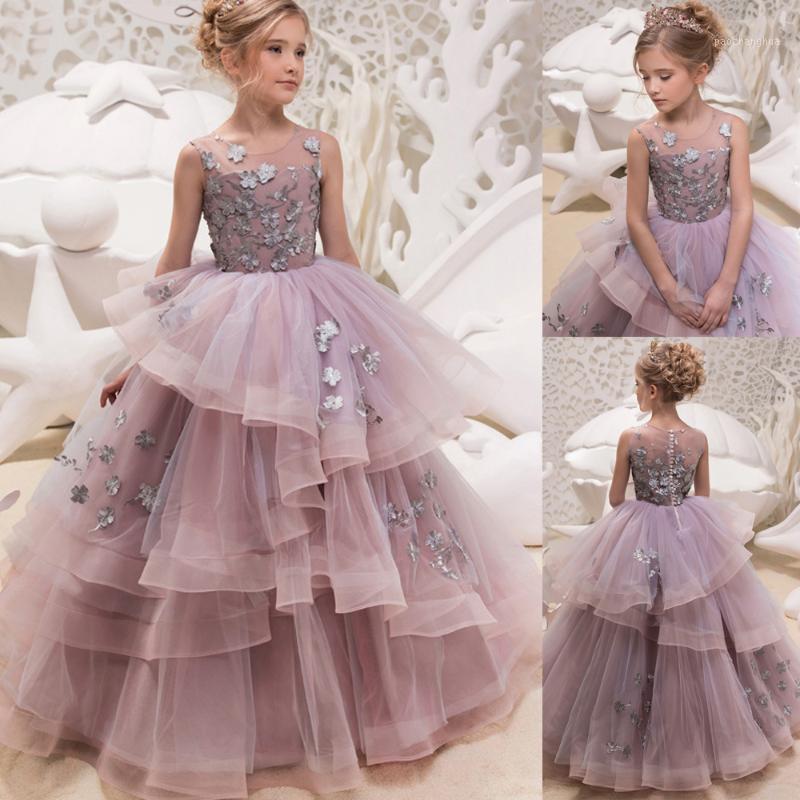 

Butterfly Appliques Flower Girl Dresses for Wedding Sequins Tulle Little Girls Pageant Dress Designer Skirts vestidos de desfile1, Beige