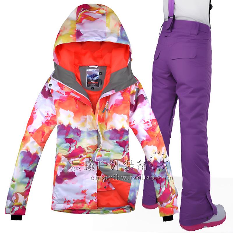 

Gsou Snow Band Women Windproof Waterproof Camping Riding Thicken Thermal Outdoor Sport Wear Super Warm Female Suit Set New Style, Color 2