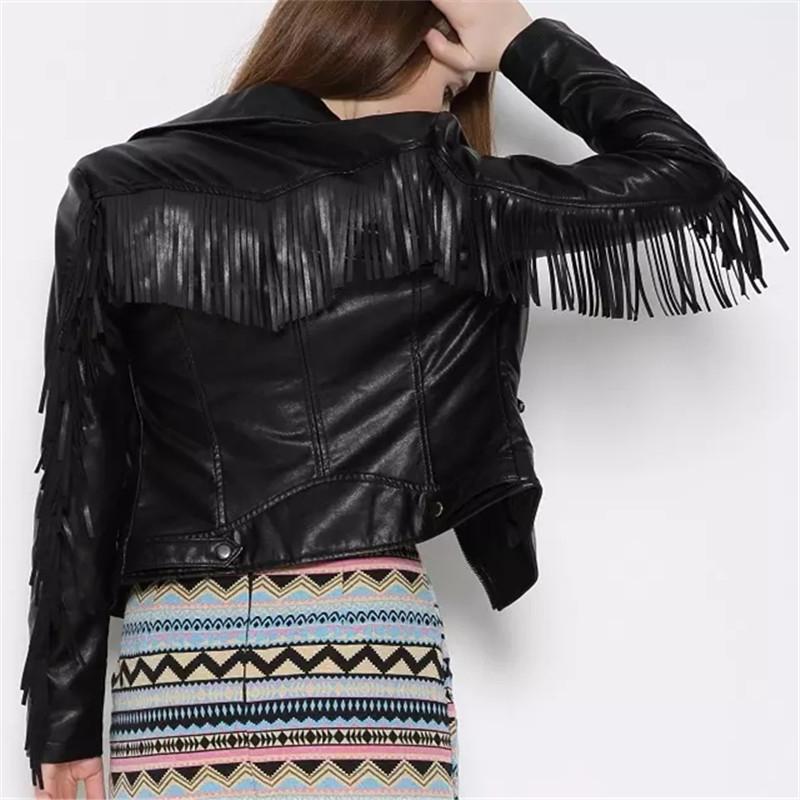 

Autumn Short Plus size Tassel Zip Slim Black Fake PU Leather coat Women' Street Fashion Bomber jacket Motorcycle Leather Jacket
