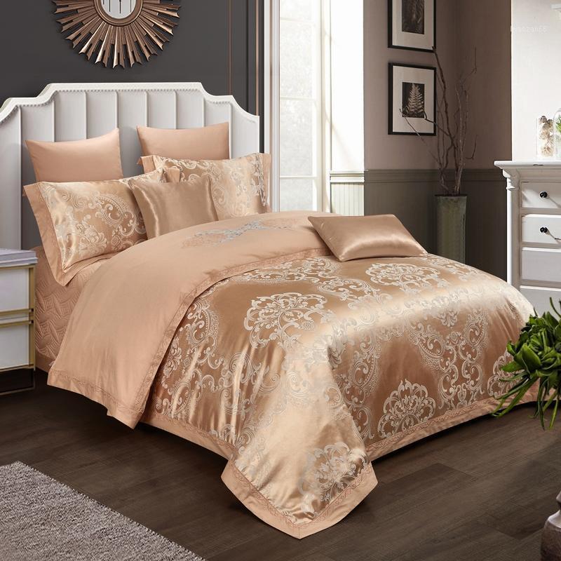 

New Luxury European Style Silk Jacquard Bedding Set Embroidery Duvet Cover Pure Cotton Thick Bedspread Bed Sheet Pillowcases1