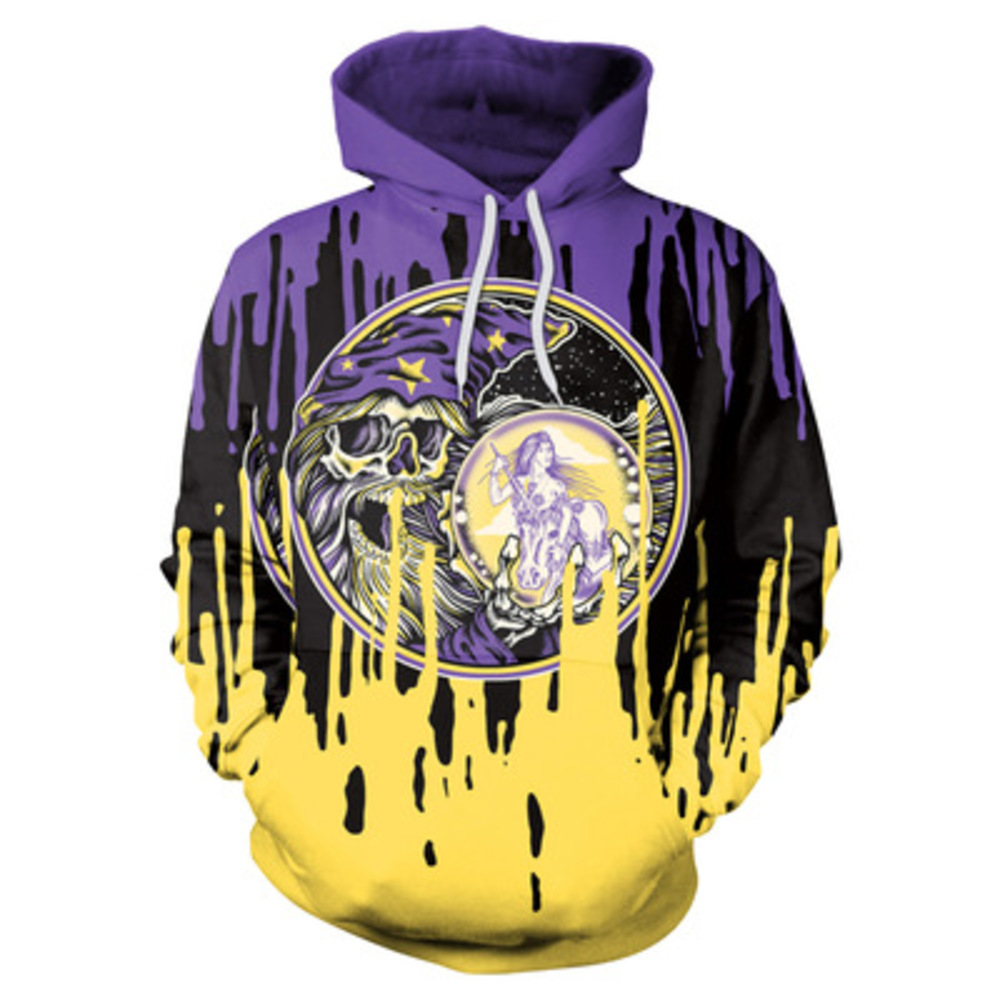 

2019 new European and American punk hip-hop skull head mage digital printing sweater, Black