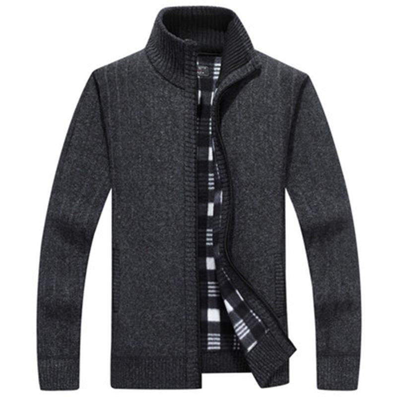 

Men's Sweaters 2021 Winter Mens High Quality Knitted Thicken Coats Hood Male Sweater Casual Keep Warm Cardigan Men, Black