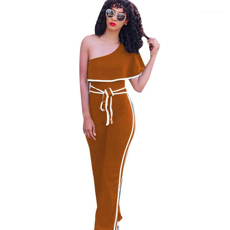

New Office Lady One Shoulder Wide Leg Jumpsuit Women Overalls Ruffles Sexy Party Rompers Workwear Loose Elegant Jumpsuit Sashes1, Black