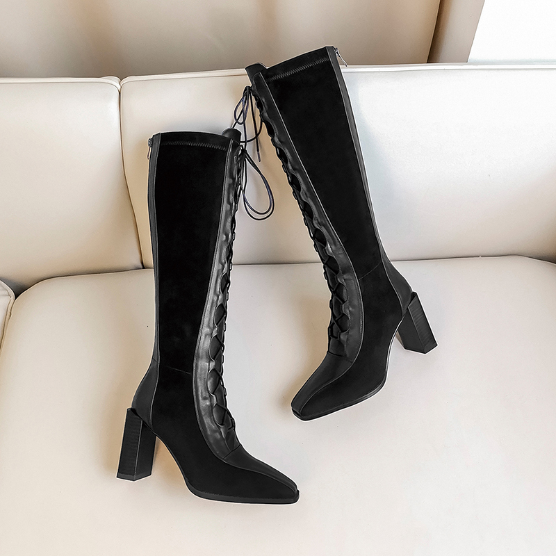 

2021 New Genuine Leather Knee High Boots Women Autumn Winter Warm Party Office Basic Shoes Woman Size 42 43 Nw4r, 8cm apricot