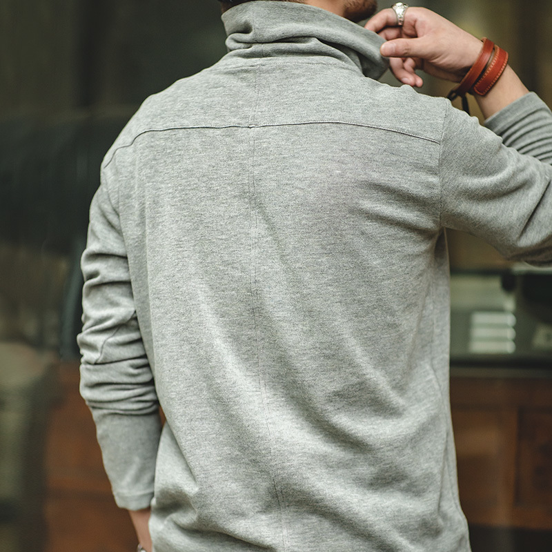 

Long Cotton Turtleneck High T-shirts for Man Vintage Knitting Shirt Men's Clothing Winter 55n6, Light gray.
