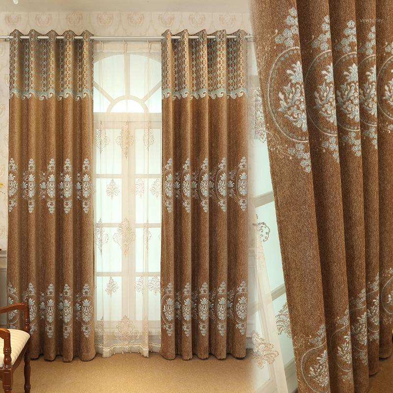 

European Chenille Jacquard Window Curtain Fabric Living Room Curtains Blackout Curtains For Bedroom Rideaux Chambre Voilage1, Coffee