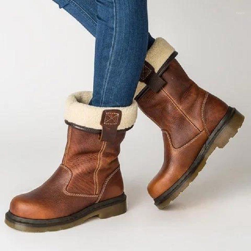 

Hot Women Fashion Winter Boots Pleated Warm Retro Fleeces Leather Handmade Ankle Shoes Female Office Party Boots Couple1, Brown