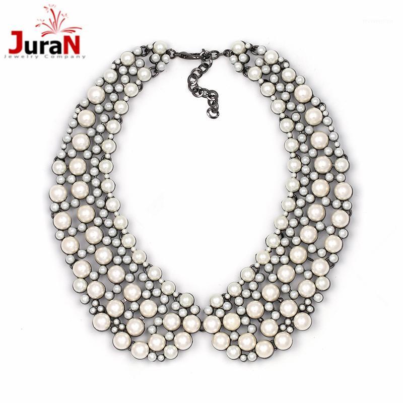 

JURAN Fashion Crystal Collar-Style Necklace choker collar bib statement simulated pearl necklace for women Jewelry factory price1