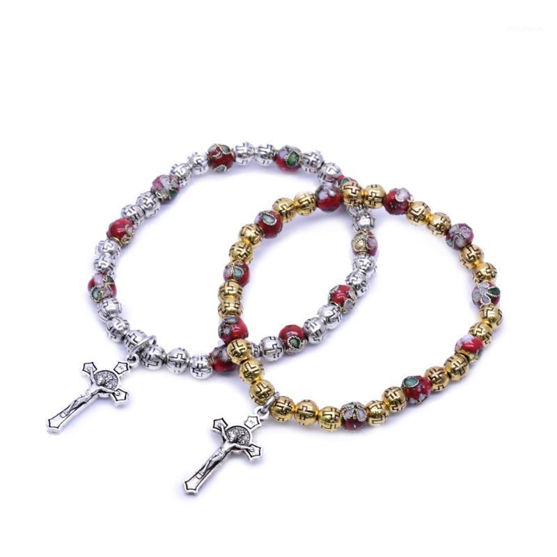 

Cross bracelet 6mmCloisonne beads Fashion Religious Christian cross hand bracelet with beads Christian jewelry accessories gift1