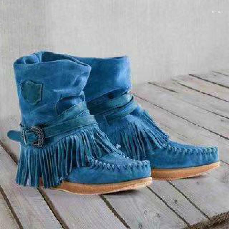 

Size Plus NEW 35-41 Women Ankle Boots Winter Imitation Suede Square Heel Solid Color Botas Mujer Female Slip-on Boot Fringe Blue1, Beige