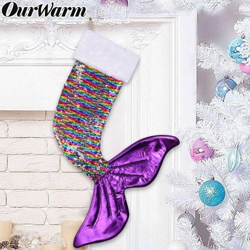 

Large Christmas Stocking Dog Pet Socks Kids Party Decoration Year Gifts 2021 Bling Fish Scale Gift Bag1 Decorations