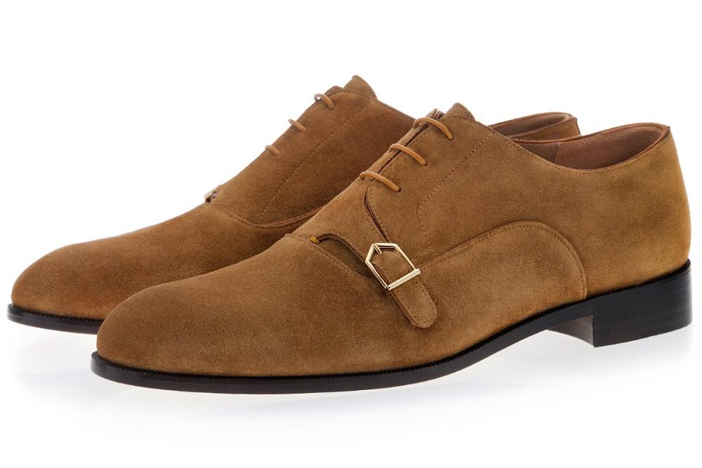 

Suede Leather Brown Color Men's Casual Shoes Driving Loafers Slip on Buckle Shoes