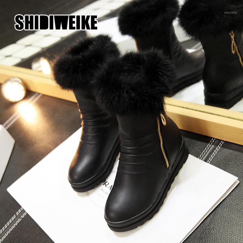 

Women Boots platform Winter Shoes Women Snow Boots Keep Warm Side zipper Ankle Winter pu leather Ankle v9061, Black