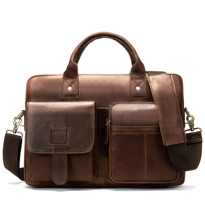 

Men's Briefcase Bag Men's Genuine Leather Laptop Bag Office Bags For Men Business Porte Document Briefcase Handbag Hot Sale, Oil red brown
