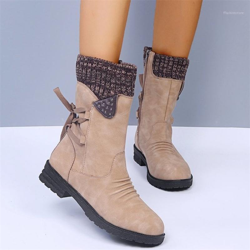

2020 Winter Women's Boots Fashion Women Mid-calf Boots Retro Zipper Low-heeled Warm Mid-calf for Women Shoes Botas Mujer1, Black