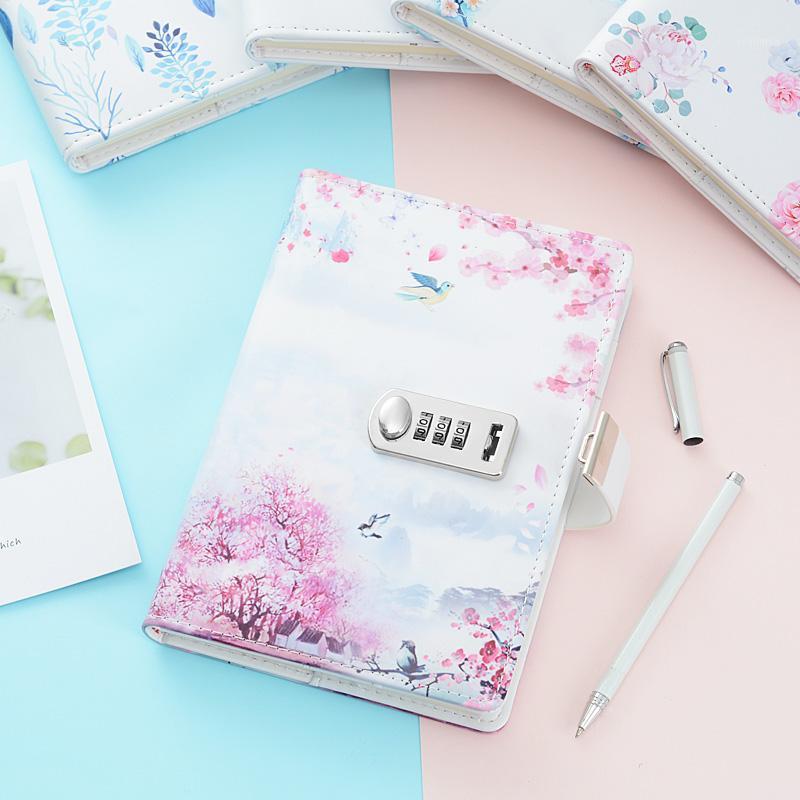 

A5 Vintage architectural pattern and flower series password Notebook lockable line pages Notepad Agenda Stationery Supplies Gift1