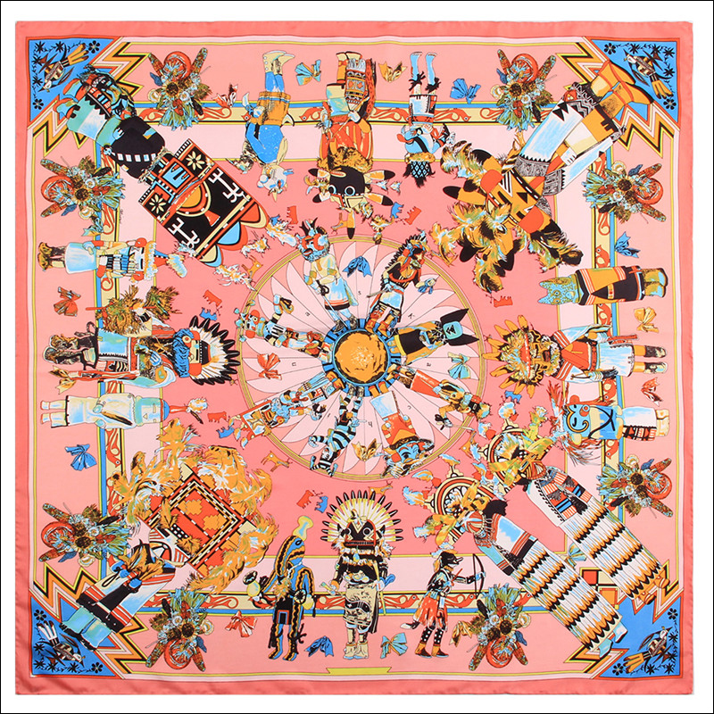 

Women Square Silk Scarf Double-Sided 90 Silk Scarf Top Satin Scarfs Hand Rolled Edge Print Neck Bandana