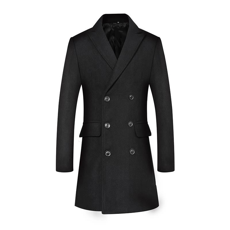 

Tops Men's, New Style Woolen Coat Men's, Mid-length Fold-down Collar Duffle Coat Double Breasted Duffle Men's, Black