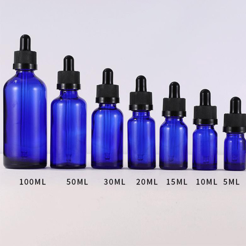 

Blue Glass Essential Oil Bottles E Liquid Pipette Dropper Container 5-100ml