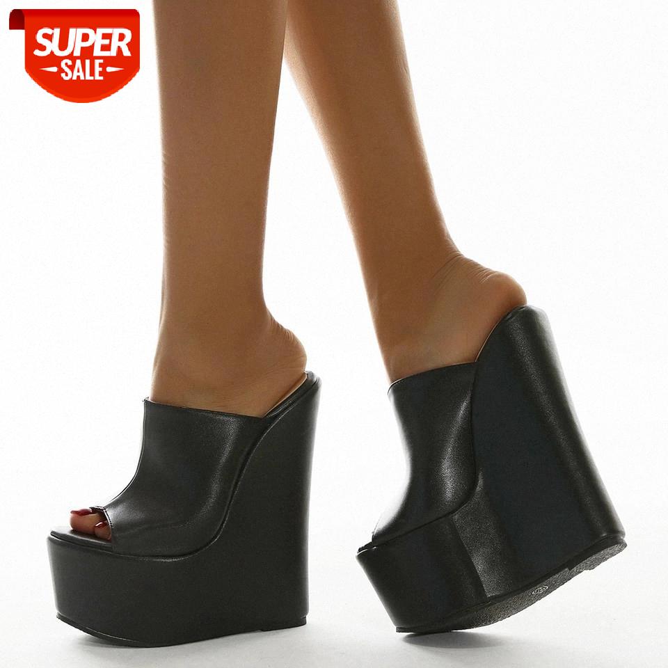 

RIBETRINI 2021 New Arrival Ladies Black Slip On Platform Open Toe Shoes Women Pumps High Wedges Casual Leisure Pumps #lf87, Beige