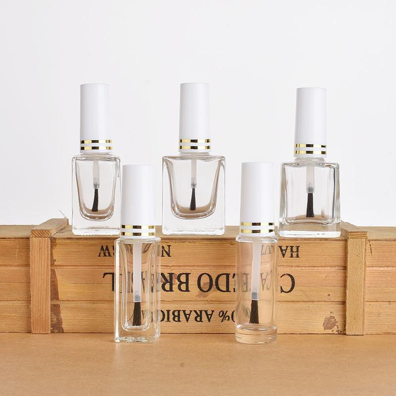 

7ml 8ml 10ml 15ml Clear Glass Nail Polish Bottle With A Lid Brush Empty Cosmetic Containers Nail Glass Bottles with White Lid1