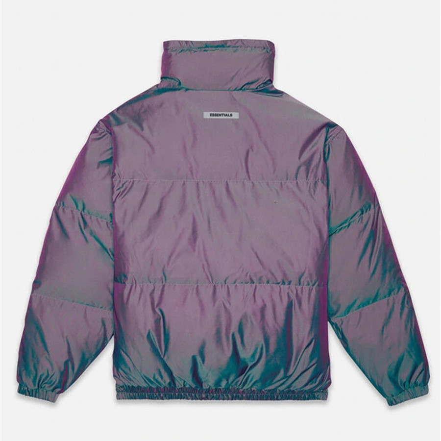 

2021 New Laser Reflective Colorful Winter Fog Essentials Down Jacket Men Women Zipper Stand Collar Bread Coats Outerwear Male Clothes Ipn4, Black