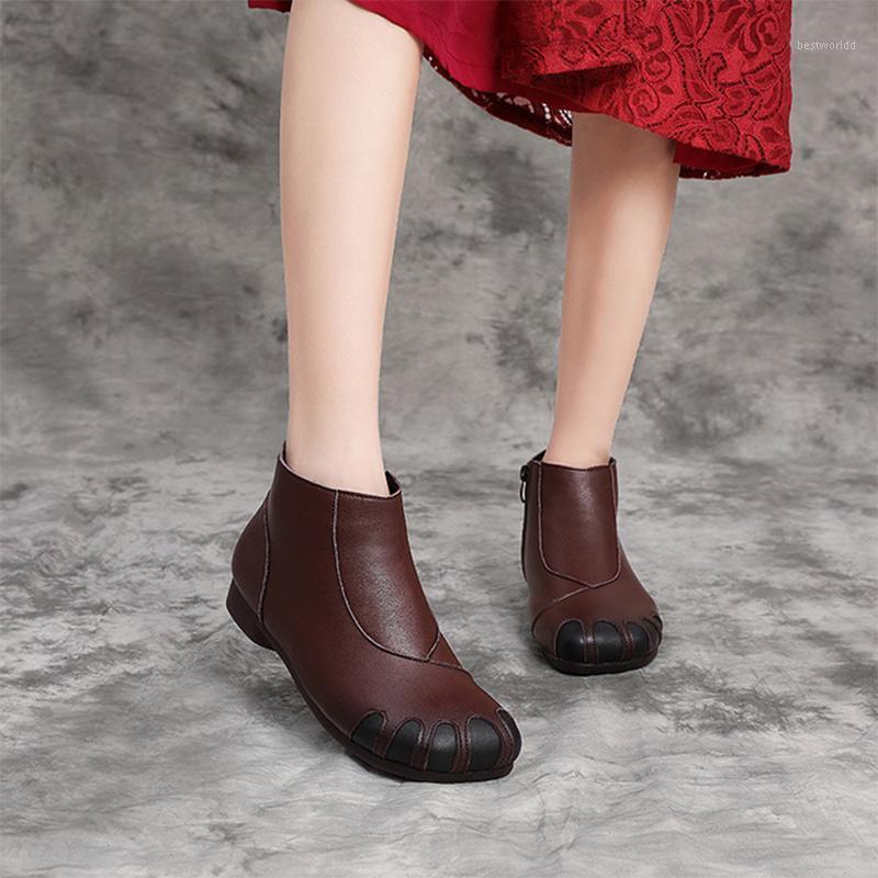 

Women PU Leather Shoes Ladies Ankle Boots Zipper Female Autumn Shoes Low Heels Square Toe Fashion Casual Footwear Woman New1, Brown