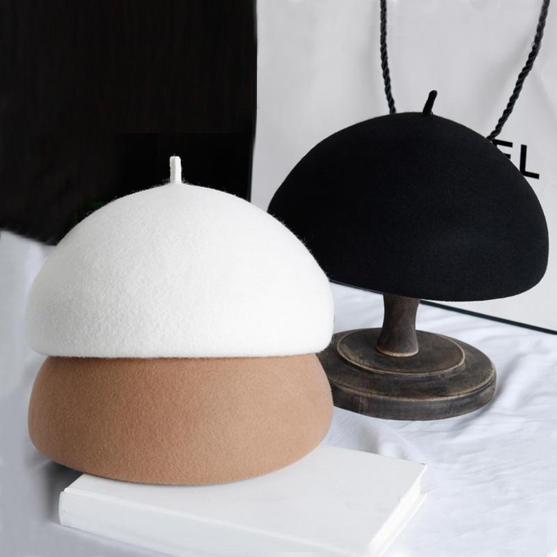 

100% Wool Felt Winter Beret Solid Warmer Women Beanies Cap Classical French Style Beret Femme Beanies Cap Ladies Fascinator Hat, Black