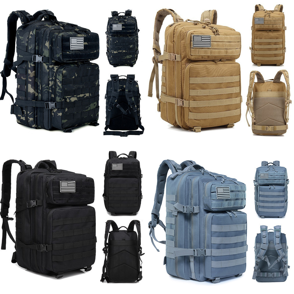 

50L Man/Women Military Backpack Tactical Crossfit Gym Bag Fitness Waterproof Molle Bug Out Bag Outdoor Hiking Trekking Backpack Q1224, Black