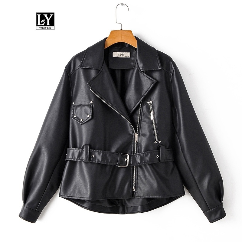 

Ly Varey Lin Faux Soft Leather Loose Short Jackets Women Vintage Black Pu Motorcycle Rivet Zipper Punk Overcoat With Belt 210201, White