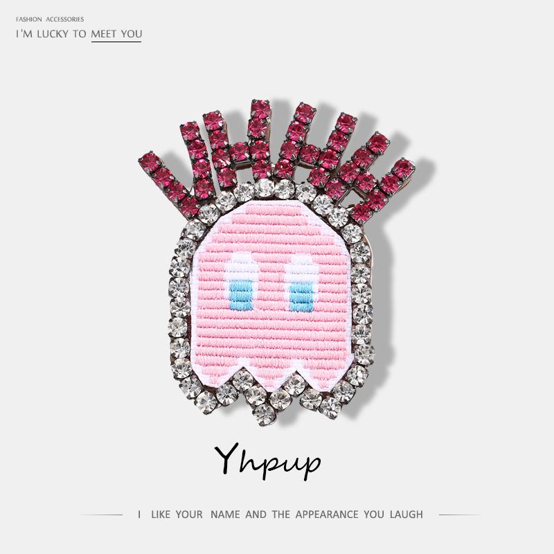 

Yhpup New Trendy Pink Cute Face Red Crystal Brooch For Women Charm Pins and Brooches Exquisite Jewelry For Party