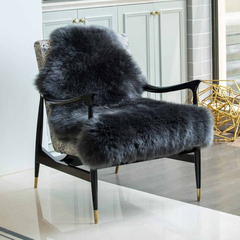 

New gray black color top quality 1P Real full pelt genuine sheepskin rug  ,gray shaggy sheep fur decoration chair mat, Ivory