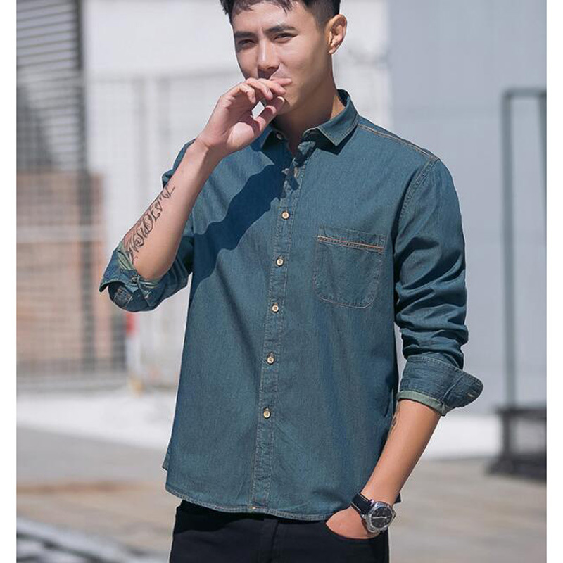 

2021 Breeze Pants Long Denim Spring Male Casual Shirt Men' Shirts Slim Fit Chemise Homme Idhi, Black