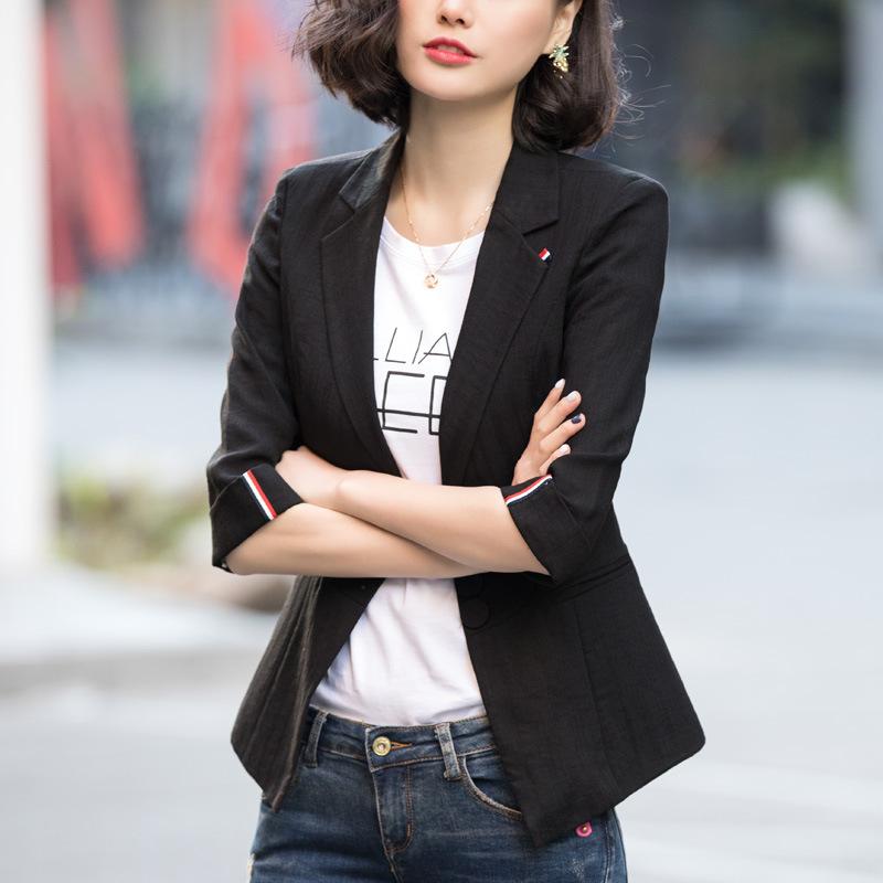 

Blazer Feminino Suit Woman Jacket Korean Version Casual Spring Joker Seven-minute Sleeve Suit Jacket Woman, Black