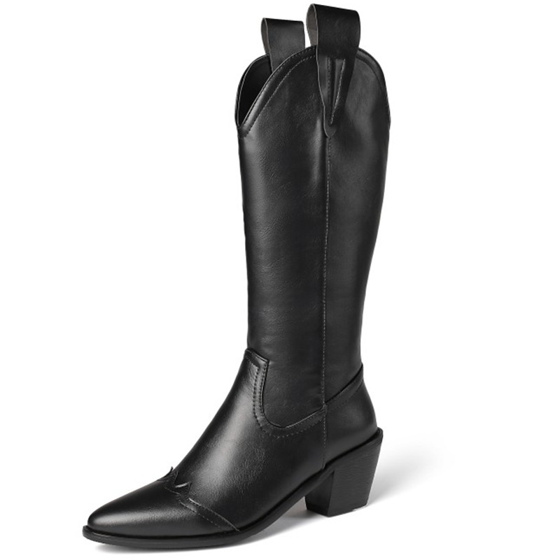 

2021 New Pu Leather Knee Square High Heel Concise Women Shoes Autumn Winter Pointed Toe Long Boots Size34-43 H7r0, Apricot