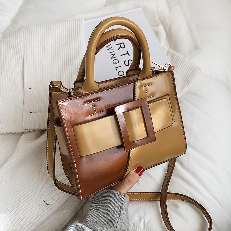 

Contrast Color Square Tote Bag 2021 Fashion New High-quality PU Leather Women's Designer Bag Vintage Shoulder Messenger, Black