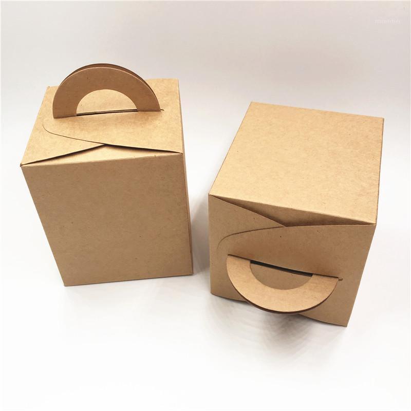 

20Pcs/Lot 9.5x9.5x11cm Kraft Gift Packing Boxes For Little Cute Handmade Cake Wedding Soap Candy Boxes Handle Brown Blank1