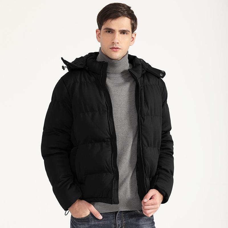 

Men' Cotton Coat Thick Solid Color Down Jacket Short Winter Wear, Black