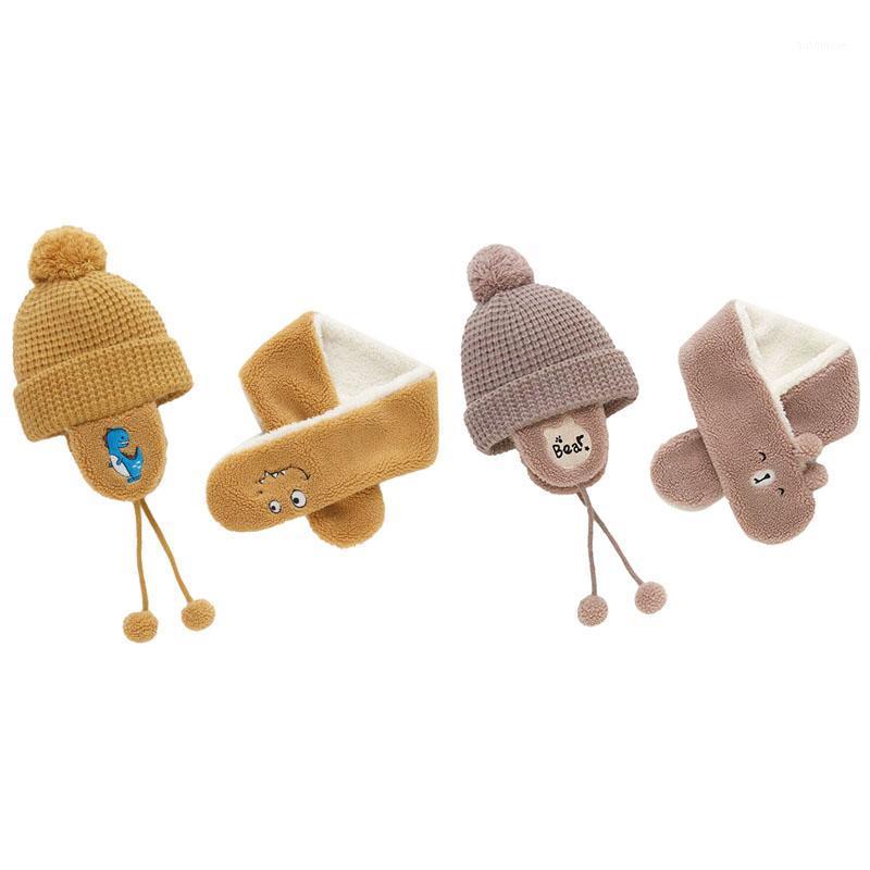 

2PCS Set Winter Baby Hat Scarf Pom Pom Knit Beanie Hats Baby Girl and Boy Ctue Caps Warm and Comfortable1, Khaki