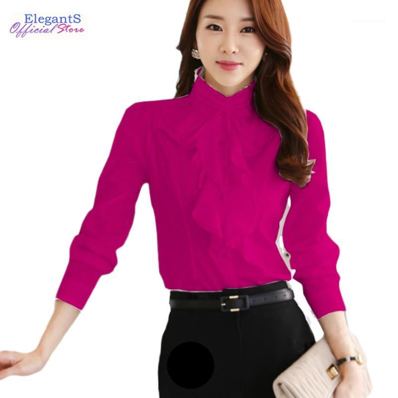 

Fashion Design Women Chiffon White Blouses and Tops Long Sleeved Ruffles Stand Collar Autumn Winter 2019 Plus Size Shirts Female1, Black