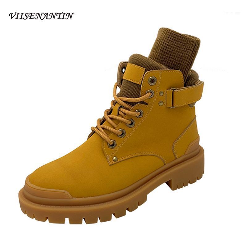 

Lace Thick-soled Cotton Shoes Snow Boots Women's 2021 New Wild genuine leather British Style High-top Stretch Socks Boots1, Black fur in