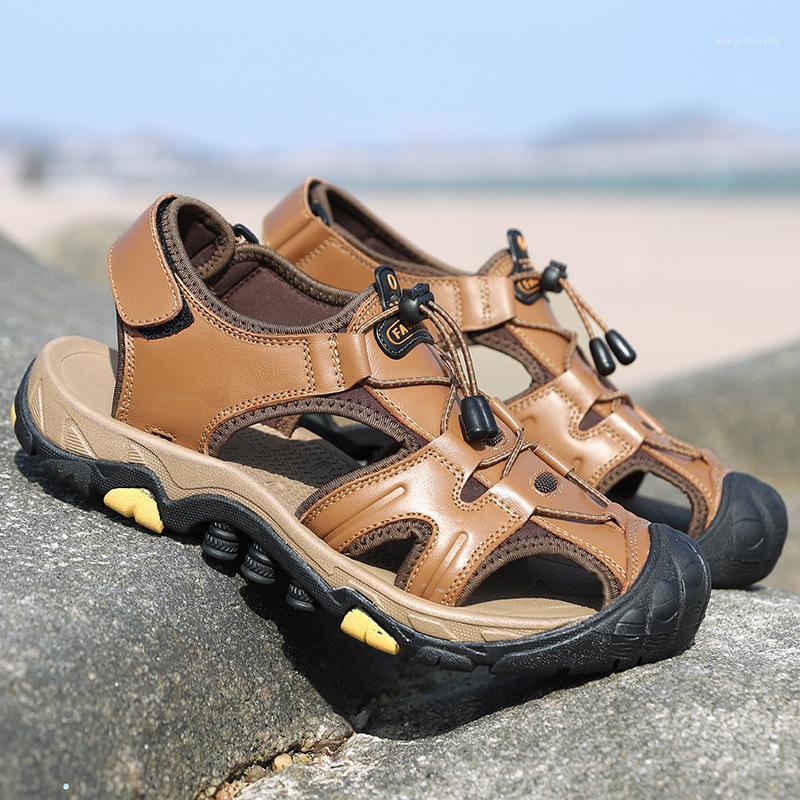 

Sandals Men Genuine Leather Masculina Sandalias Hombre Summer Men Casual Closed-toe Sandals1, Black