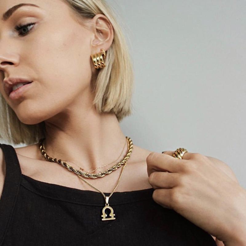 

Women choker necklace ladies collar gold color thick twist chain short necklace jewelry gifts